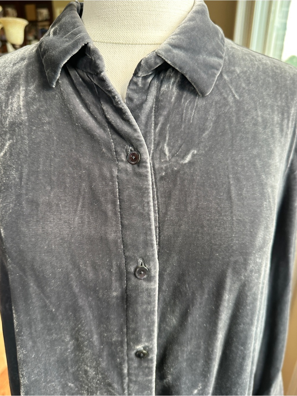 Eileen Fisher Crushed Velvet Tunic Collar Shirt, Size XS - Picture 7 of 9